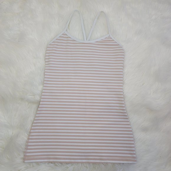 Lululemon Power Y Tank Top Size 4 Tan White Striped - Picture 1 of 7